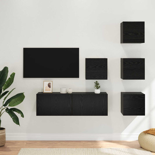 TV-bänkset 5 pcs 100 x 30 x 30 cm Svart ek Konstruerat trä