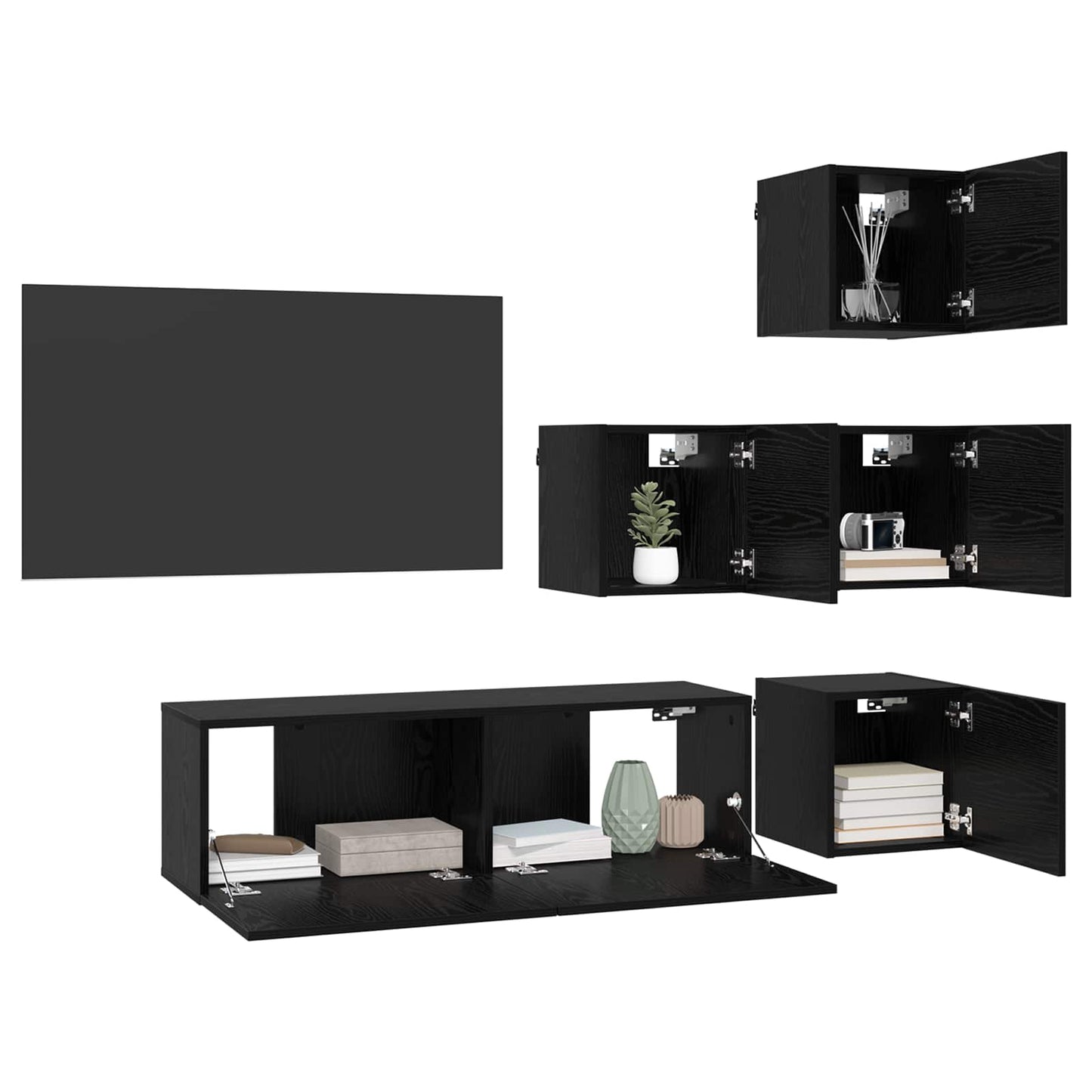 TV-bänkset 5 pcs 100 x 30 x 30 cm Svart ek Konstruerat trä