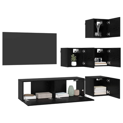 TV-bänkset 5 pcs 100 x 30 x 30 cm Svart ek Konstruerat trä