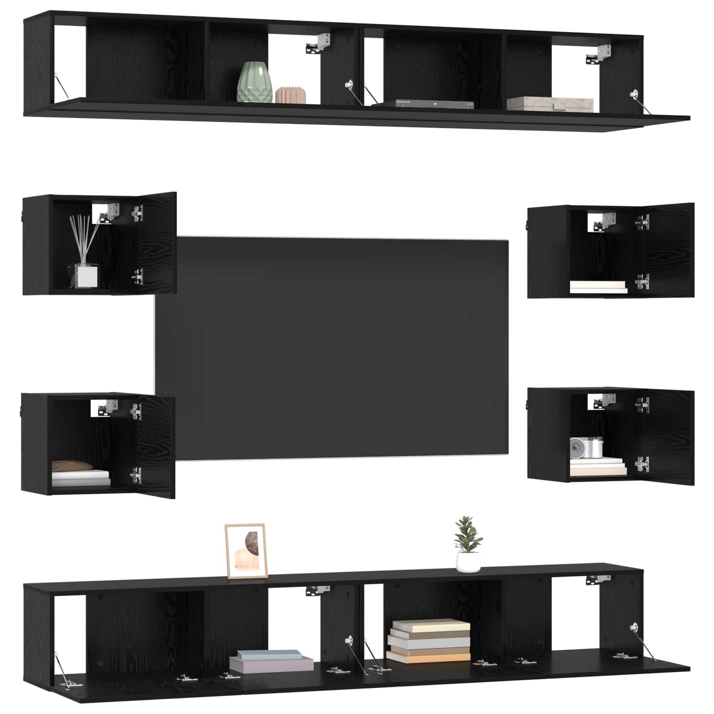 TV-bänkset 8 pcs 100 x 30 x 30 cm Svart ek Konstruerat trä