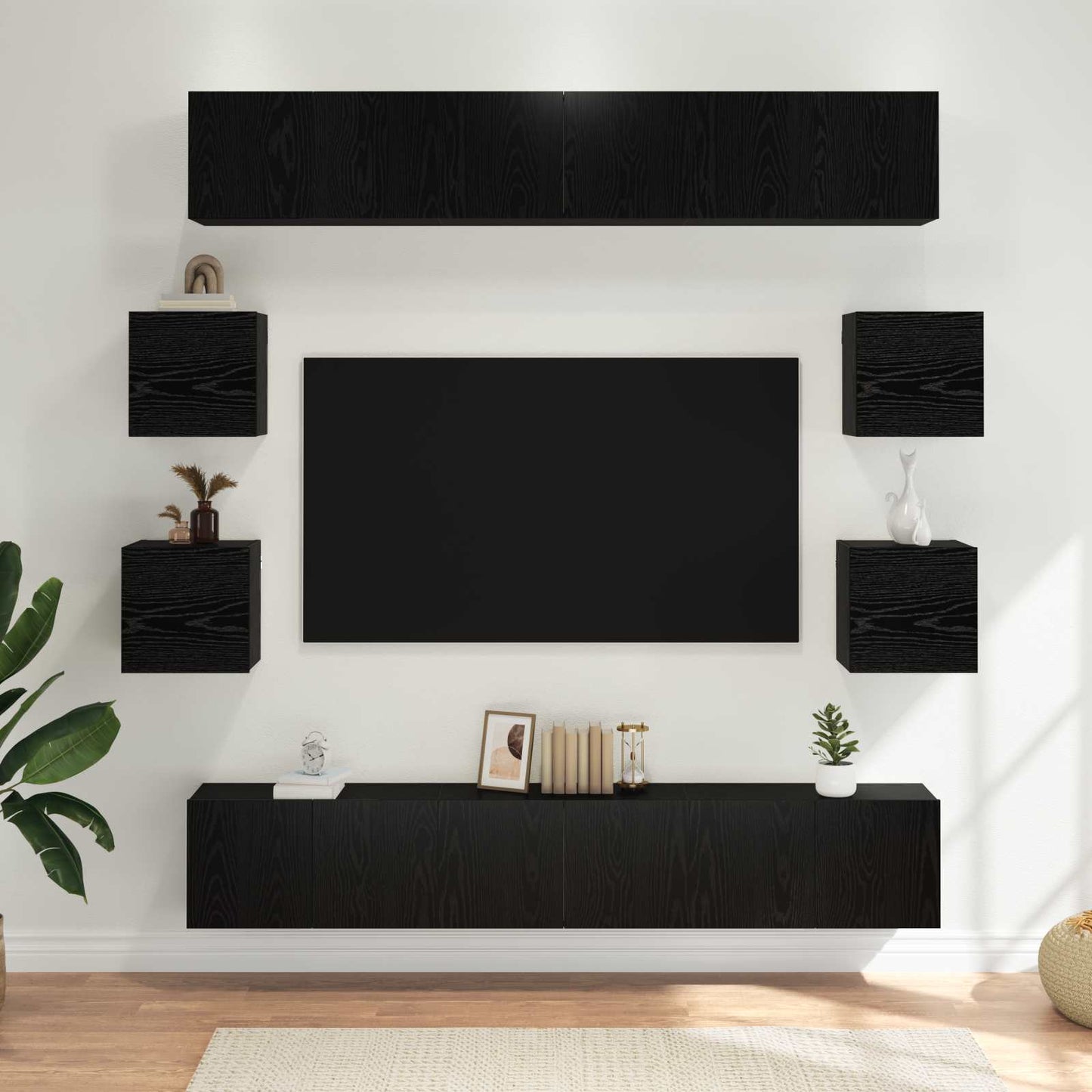 TV-bänkset 10 pcs 180 x 30 x 30 cm Svart ek Konstruerat trä