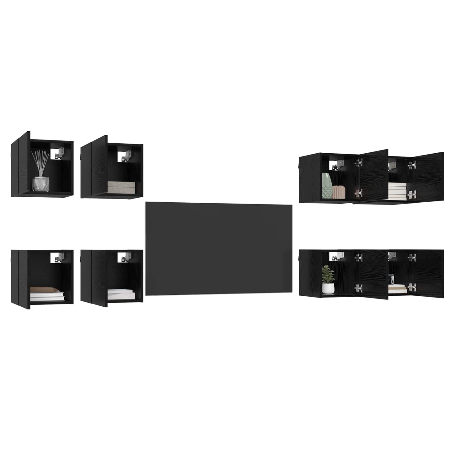 Väggmonterat TV-förråd 8 pcs Svart ek 30,5 x 30 x 30 cm