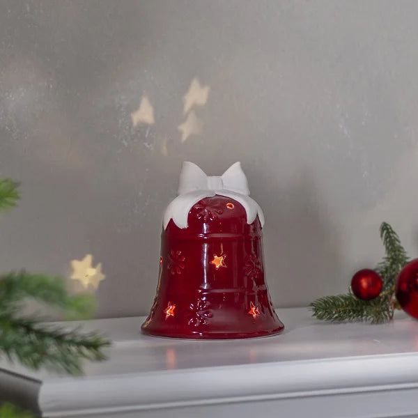 Belysning Jul Klocka i porslin LED 16 cm Röd