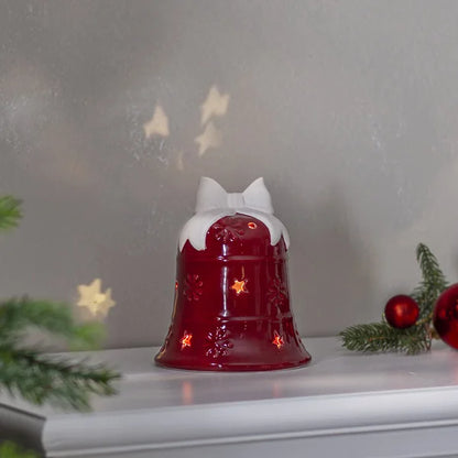 Belysning Jul Klocka i porslin LED 16 cm Röd