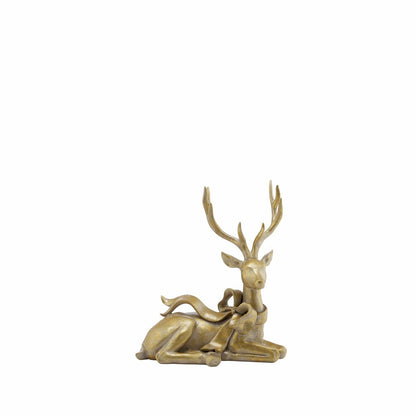 Juldekoration Inomhus Hjort med rosett Liggande Guld 27,5 cm