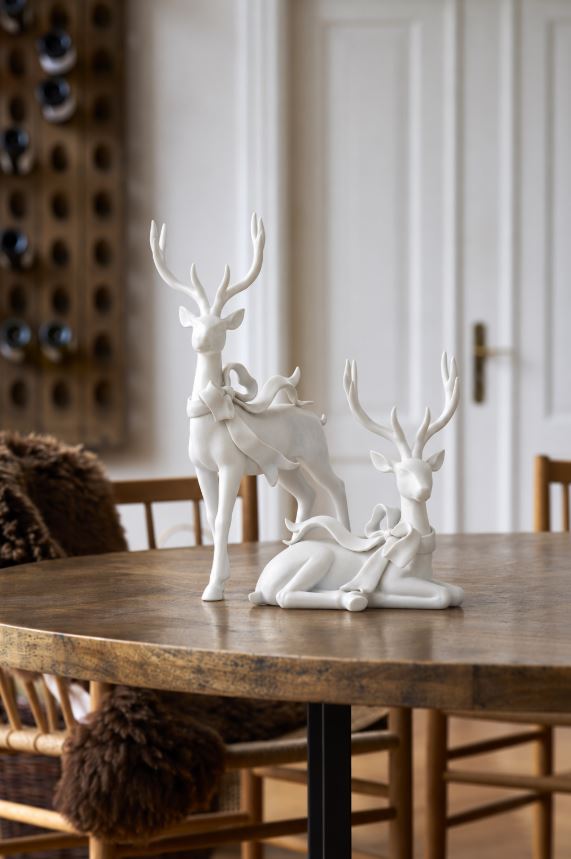 Juldekoration Inomhus Hjort med rosett Stående Vit 45 cm