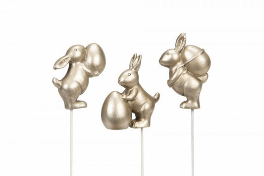 Påskdekoration Kanintrio Stick Champagne Mix Poly 6-pack