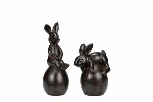 Påskdekoration Kaninduo Ägg Brun Mix Poly 2-pack