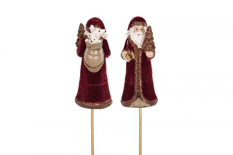 Juldekoration Inomhus Tomte Stick Röd Velvet Poly 7cm 2-pack