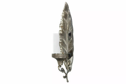 Ljusstake Ljushållare Vägg Löv Antik Silver 20x11x49cm