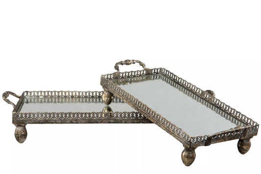 Dekorativt Fat Bricka spegel avlång guldbrun 2-pack HH