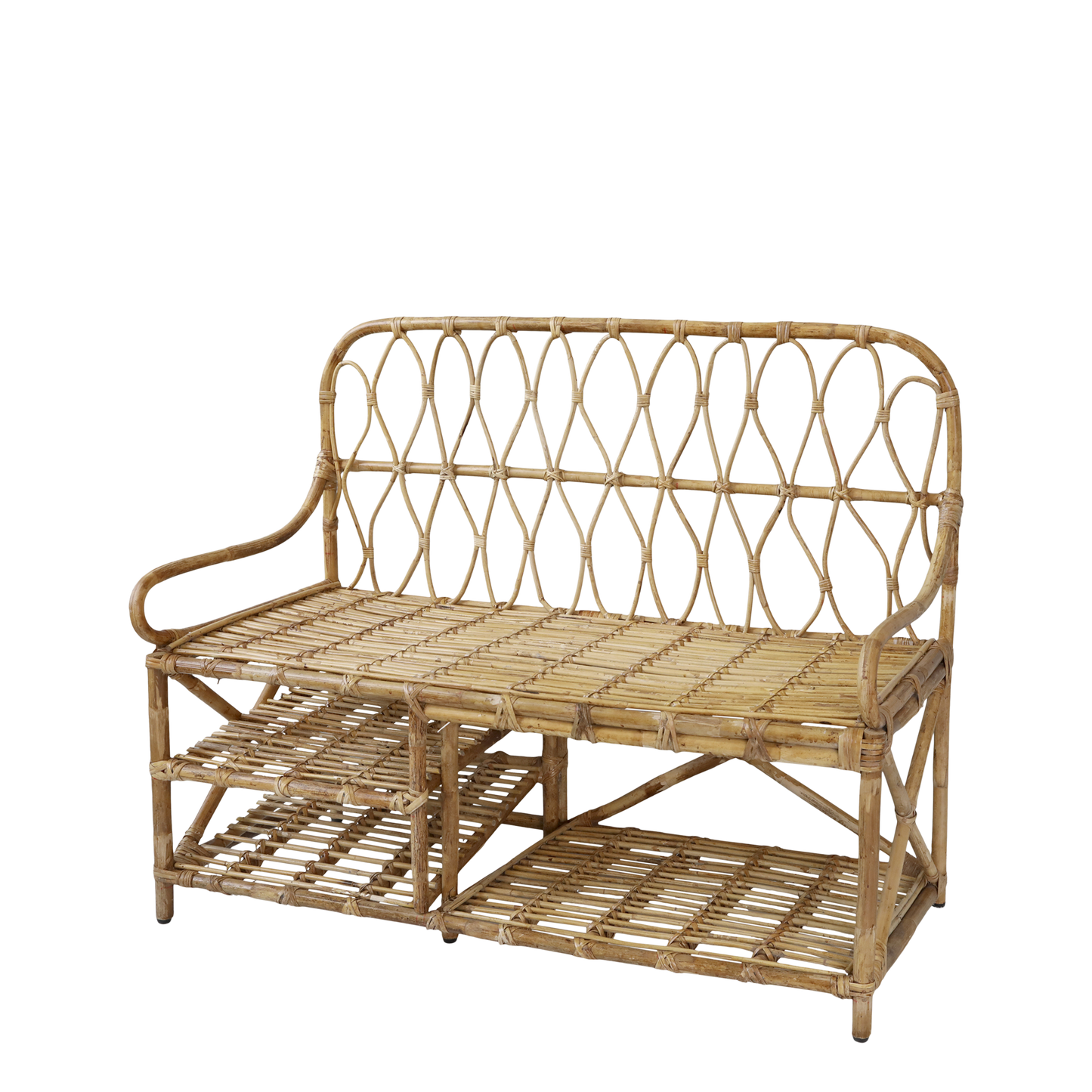 Sittbänk med ryggstöd och 2 hyllplan