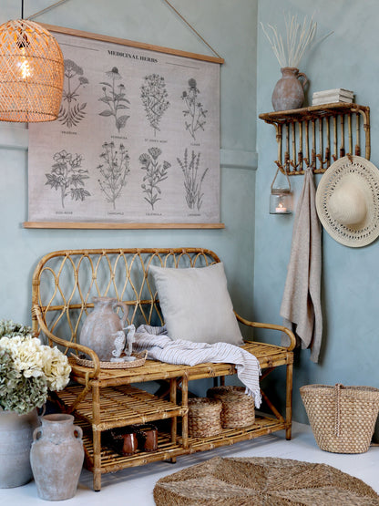 Sittbänk med ryggstöd och 2 hyllplan