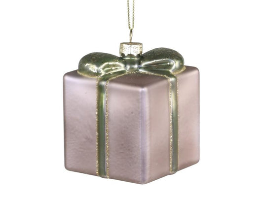 Julgranspynt Paket glitter Glas H8/L6 /W6 cm antik mocca 4-pack  REA