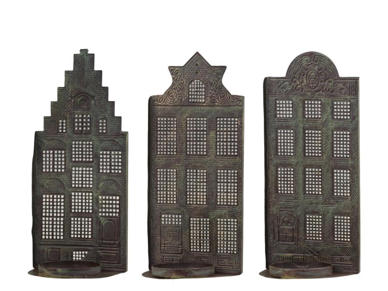 Ljusstake Ljushållare Stad hus 3-pack H27/L12/B12,5 cm antik mässing