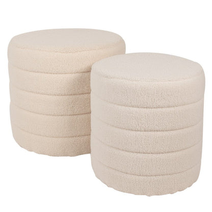 Fotpall Sittpall Puff Ø 50x45 / Ø 40x40 Cm 2-pack Cream Trä Textil Rund fotpall