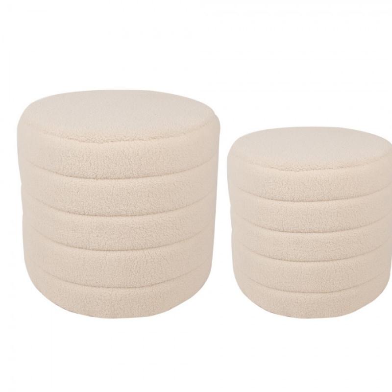 Fotpall Sittpall Puff Ø 50x45 / Ø 40x40 Cm 2-pack Cream Trä Textil Rund fotpall