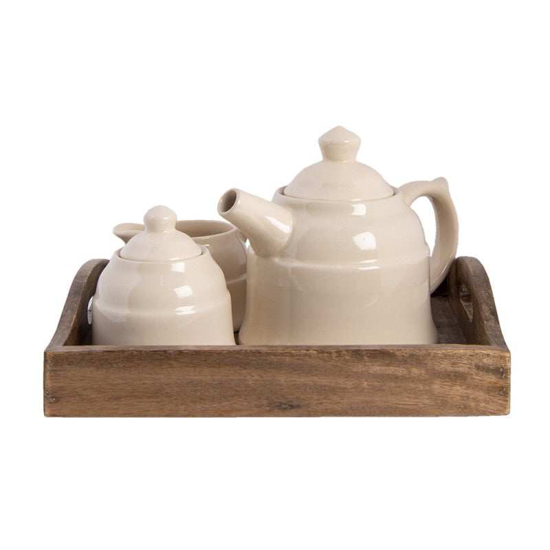 Köksservis Tea Set 27x22x16 cm Beige Brown Wood Tea pot