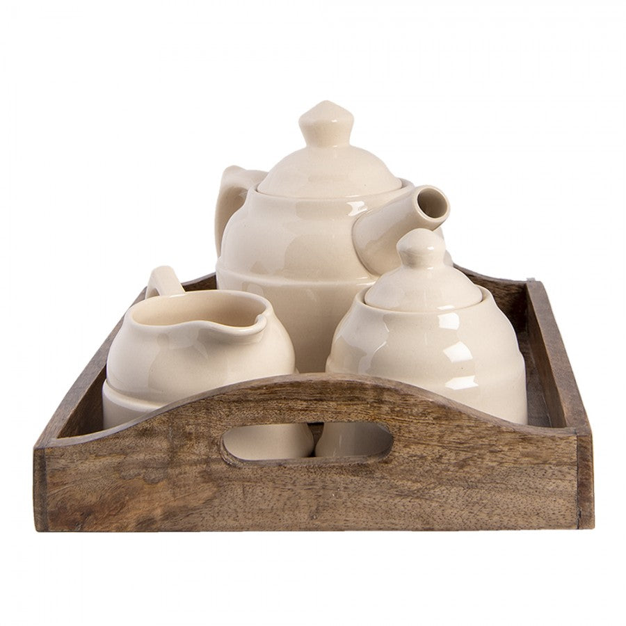 Köksservis Tea Set 27x22x16 cm Beige Brown Wood Tea pot