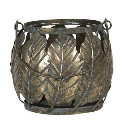 Ljuslykta 17x17x15 Cm Kopparfärgade Metallblad Värmeljus