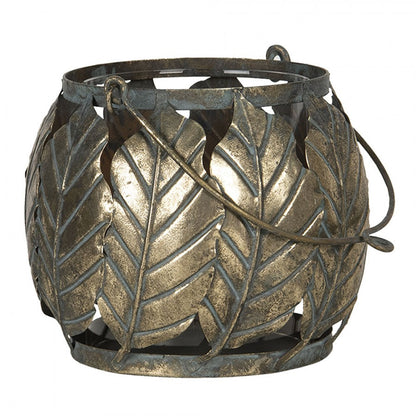 Ljuslykta 17x17x15 Cm Kopparfärgade Metallblad Värmeljus