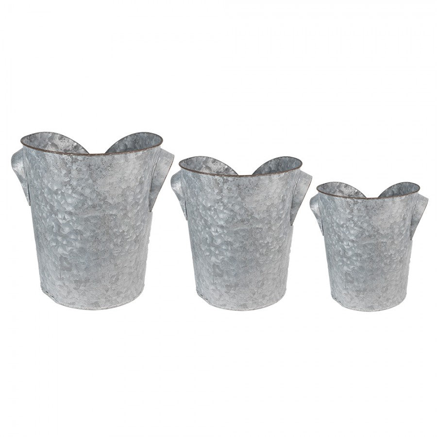 Utomhus Blomställning Växthållare 3-pack Ø 25x28 Cm Grå Metallplanterare