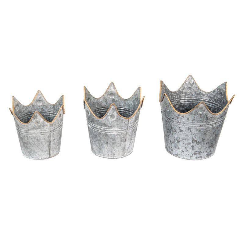 Blomkruka Krona 3-pack Ø24x22/Ø21x19/Ø19x17 cm Grå metall