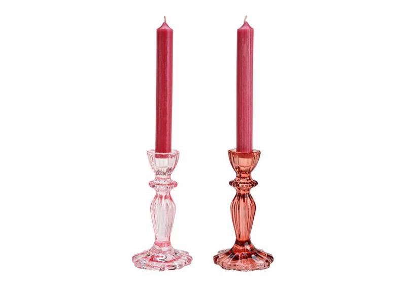 Ljusstake av glas rosa rosa 2-pack (B/H/D) 8x15x8cm