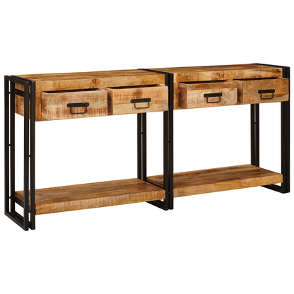 Avlastningsbord Konsollbord Trä 2 pcs Brun 160 x 33 x 75 cm Massivt grovt mangoträ