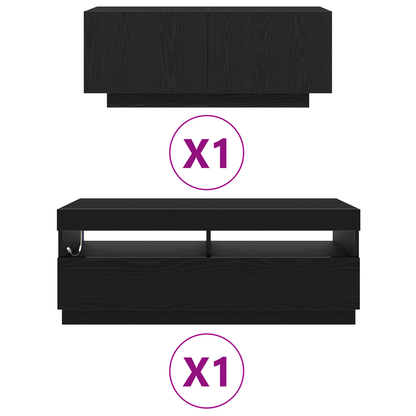 TV-Möbel Svart Ek TV-Skåp LED-lampor 200x35x40 cm