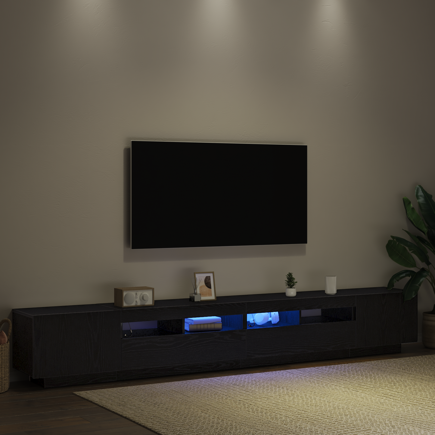 TV-Möbel Svart Ek TV-Bänk LED-lampor 260x35x40 cm