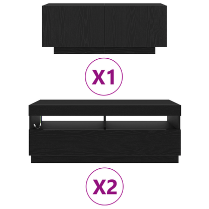 TV-Möbel Svart Ek TV-Bänk LED-lampor 300x35x40 cm