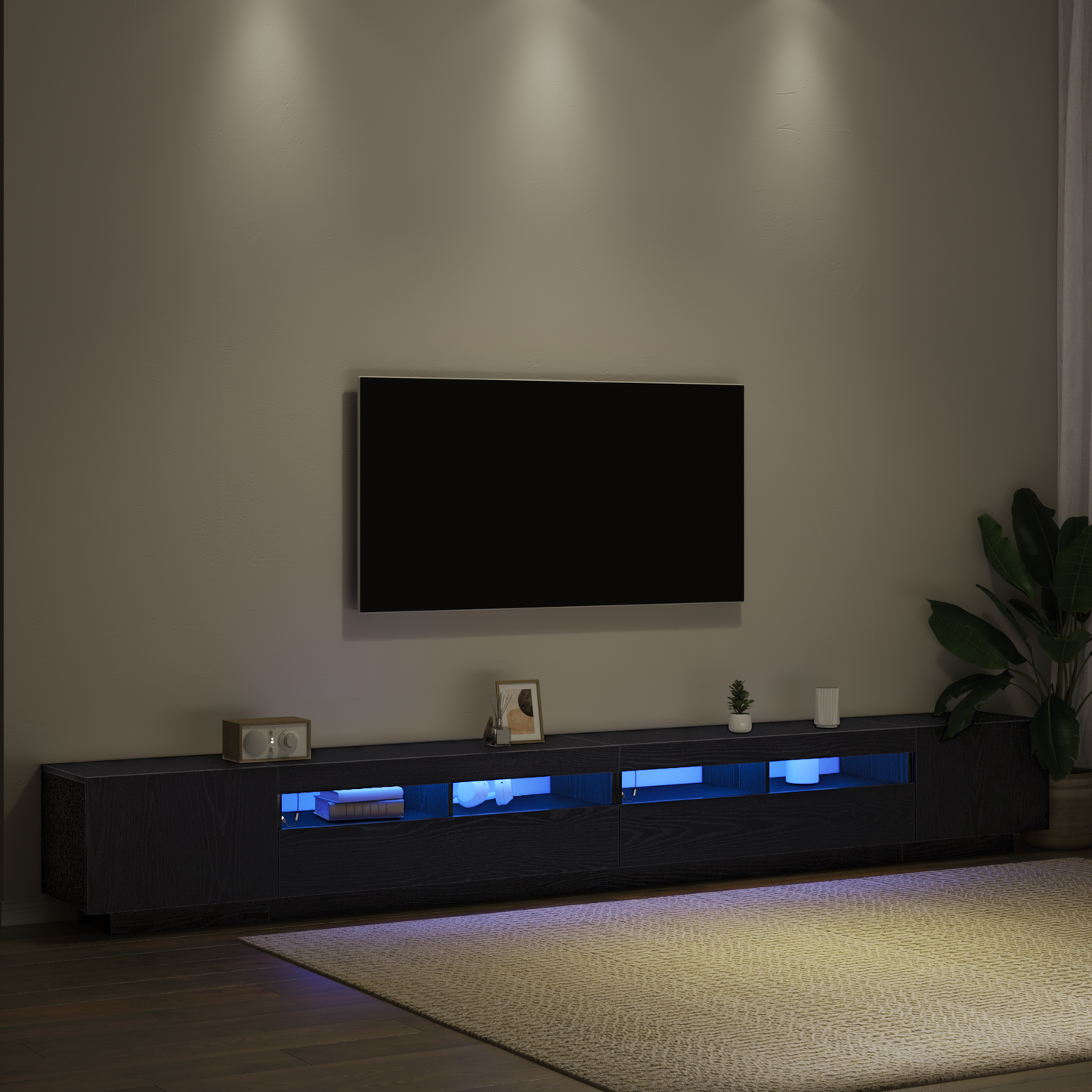 TV-Möbel Svart Ek TV-Bänk LED-lampor 300x35x40 cm