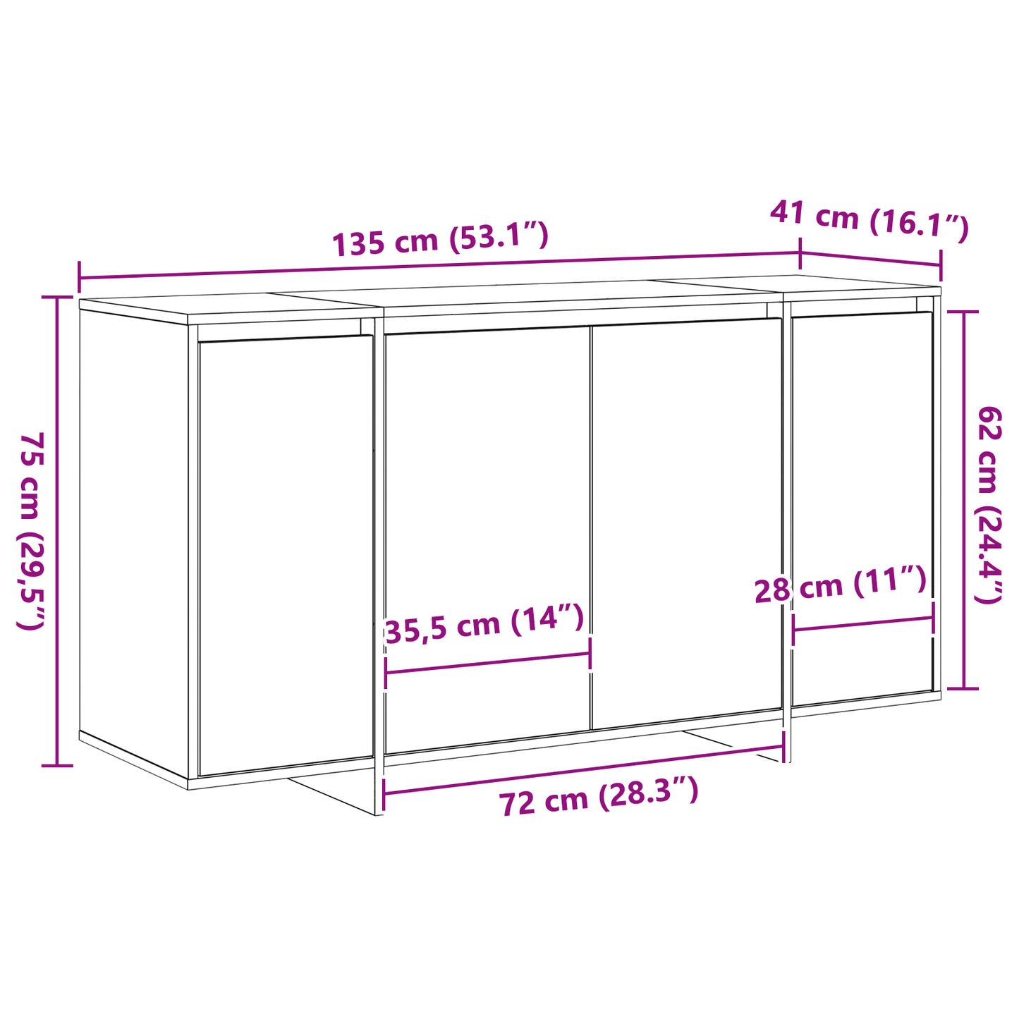 Skänk Vit Trä 135 x 41 x 75 cm Vit Skänk