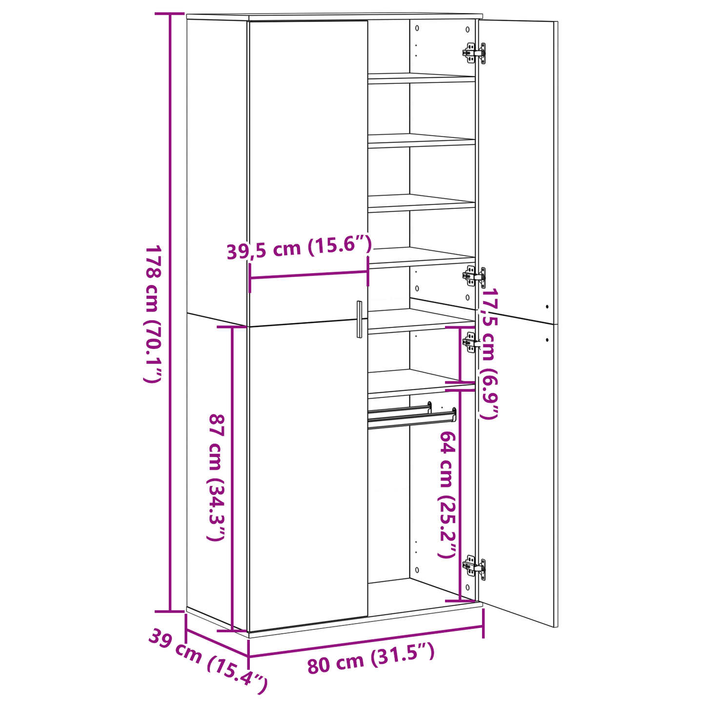 Skåp Åldrat Trä 80x39x178 cm