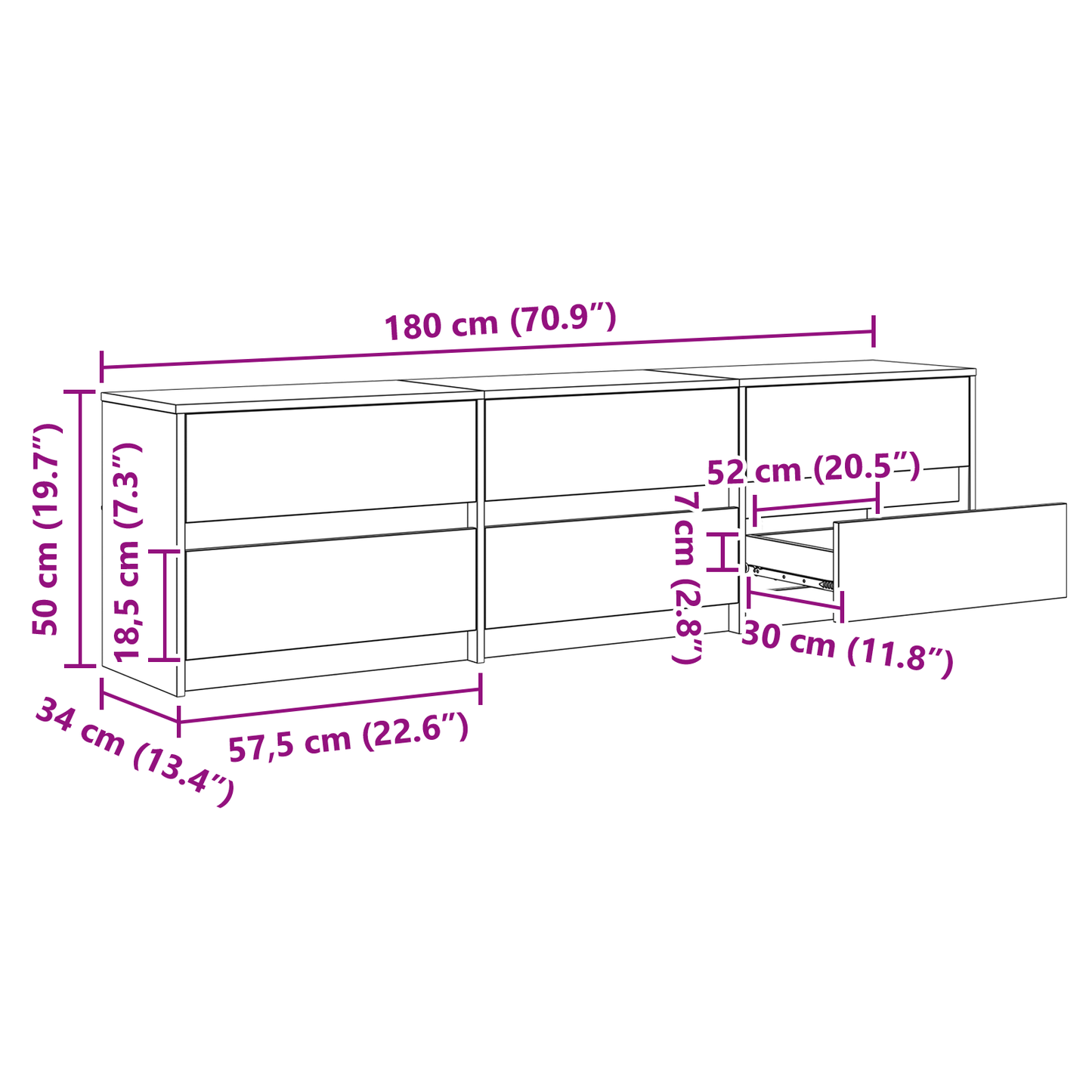 TV-Möbel Brun TV-Skåp 181 x 34 x 50 cm och LED-lampor