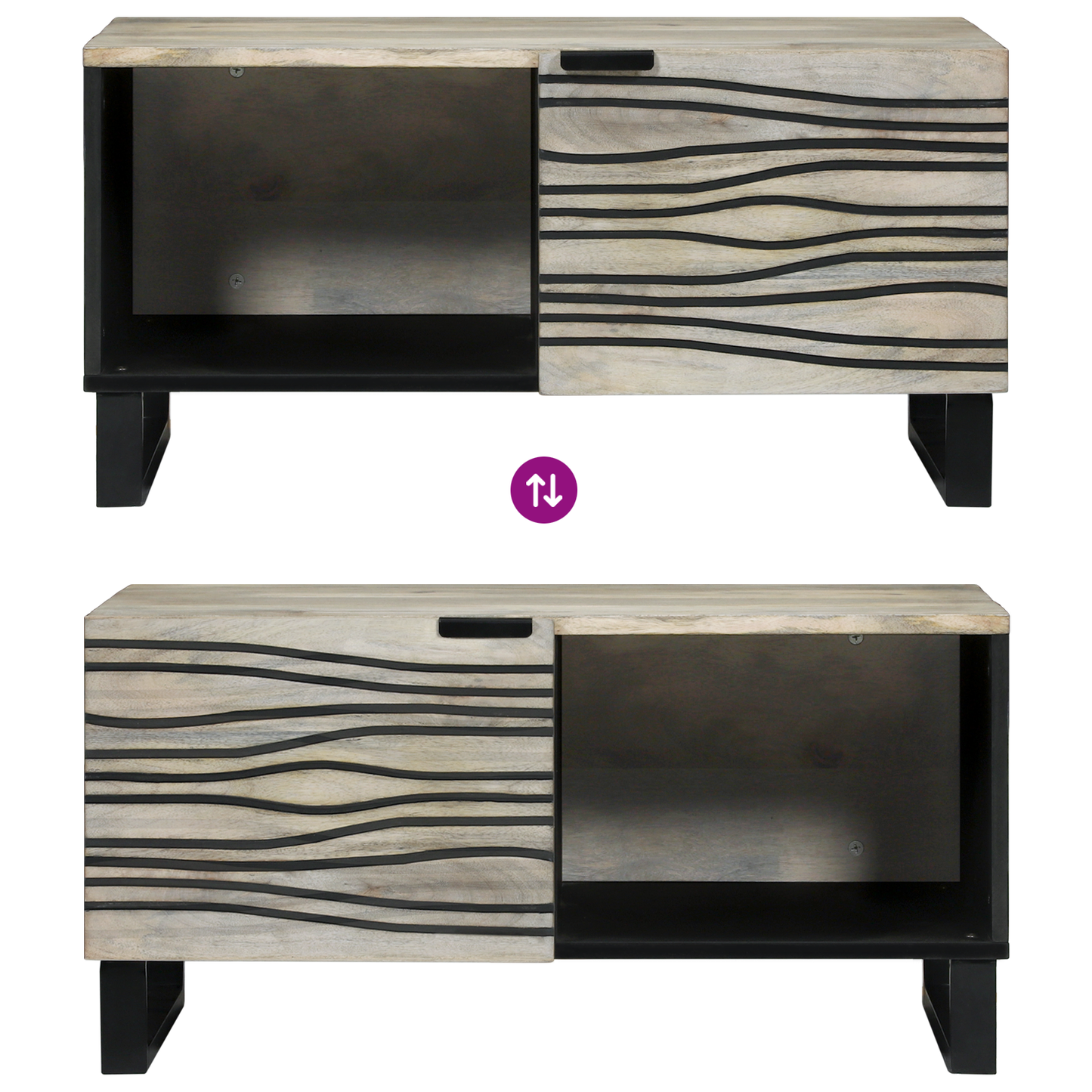 Soffbord Vit Svart 80 x 50 x 40 cm Massivt mangoträ