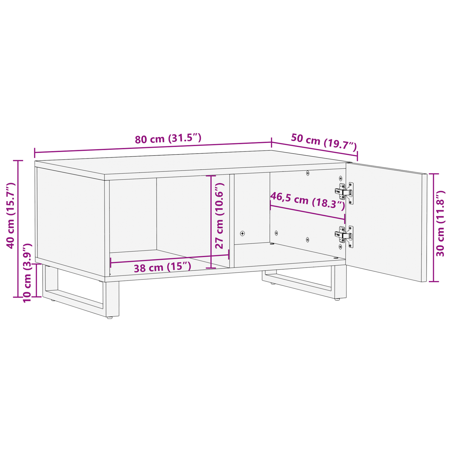 Soffbord Vit Svart 80 x 50 x 40 cm Massivt mangoträ