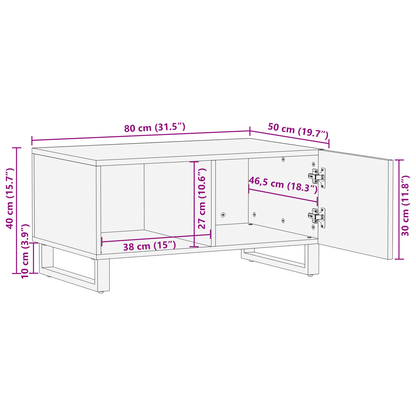 Soffbord Vit Svart 80 x 50 x 40 cm Massivt mangoträ