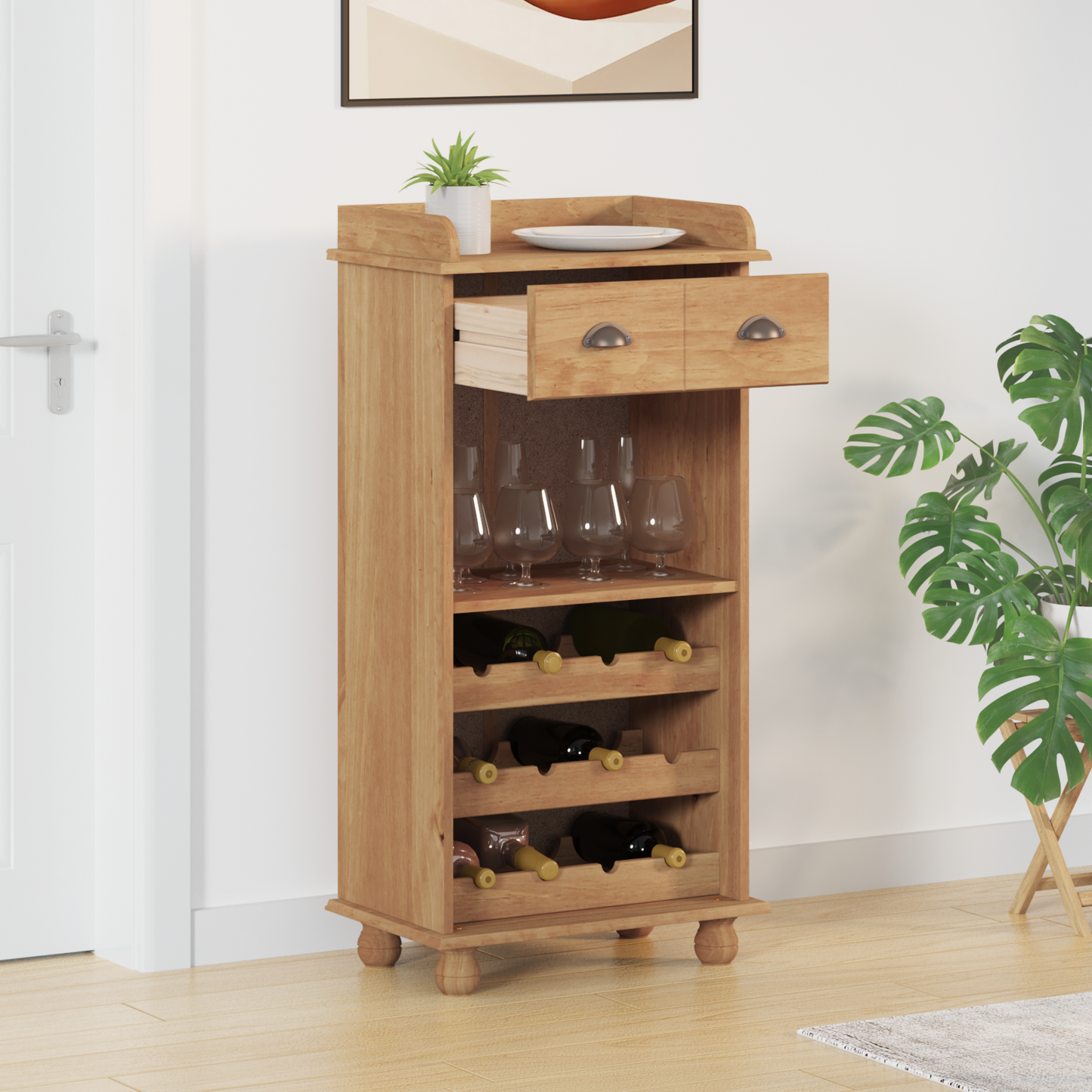 Vinställ med 12 Flaskhållare Honungsbrun Massiv Trä Furu