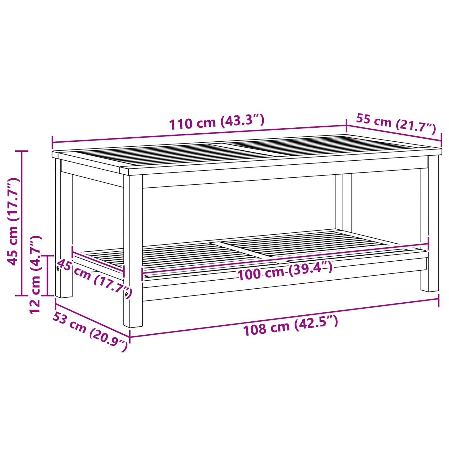 Soffbord Trä 110x55x45 cm Massivt Akaciaträ