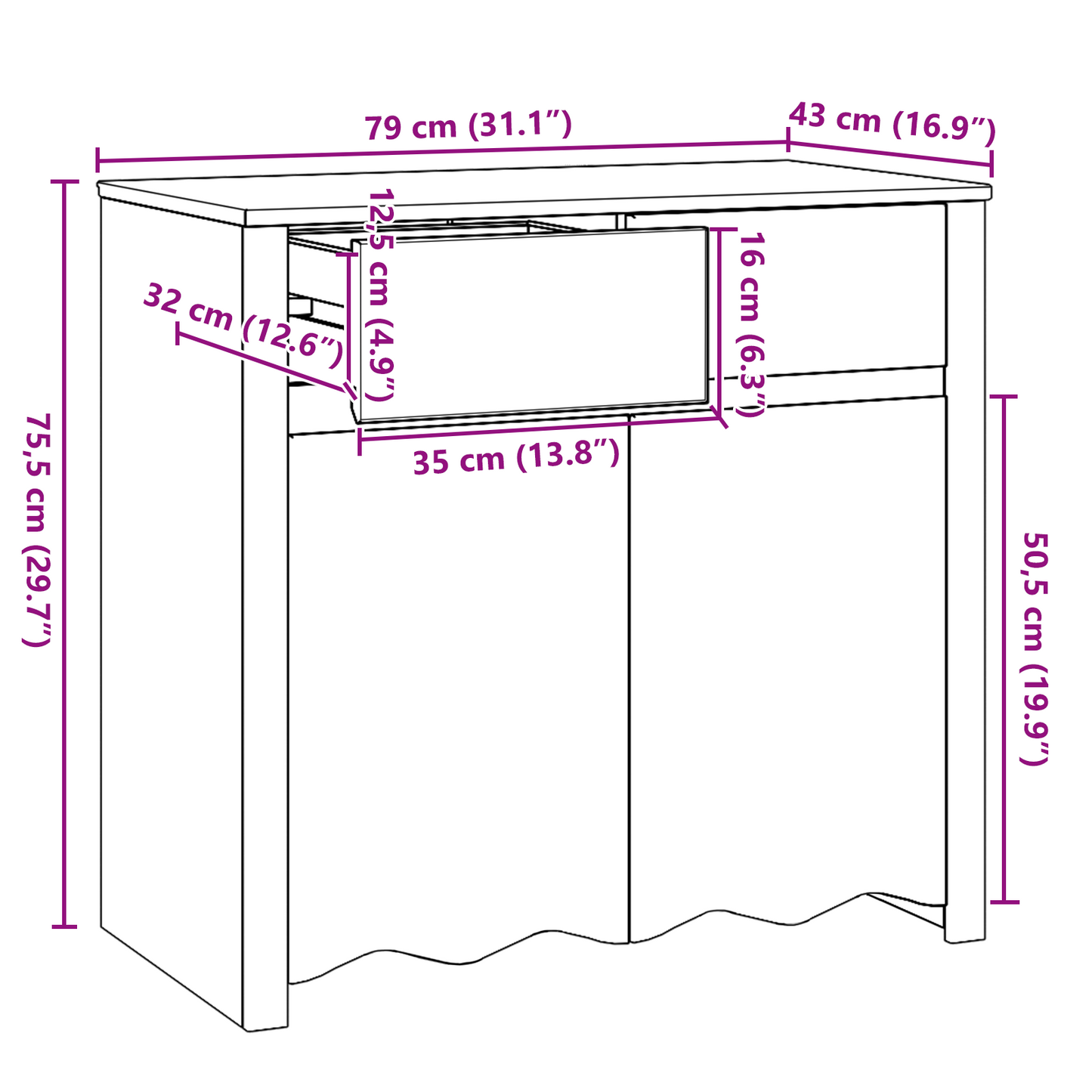 Skänk Vit "DRAMMEN" Vit 79x43x75,5 cm Massivt Trä Furu