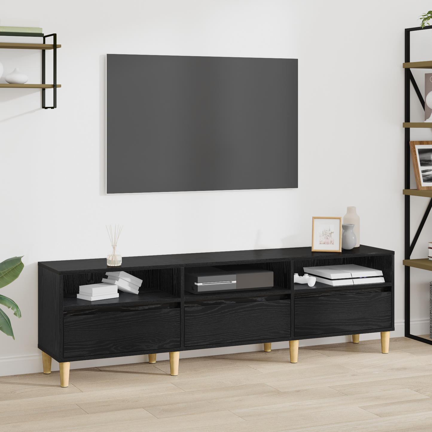 TV-Möbel Svart Ek TV-skåp med låda 150 x 30 x 45 cm