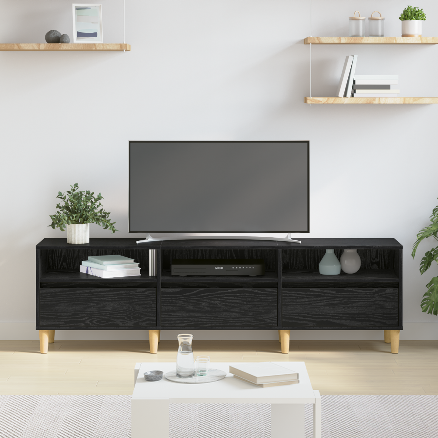 TV-Möbel Svart Ek TV-skåp med låda 150 x 30 x 45 cm